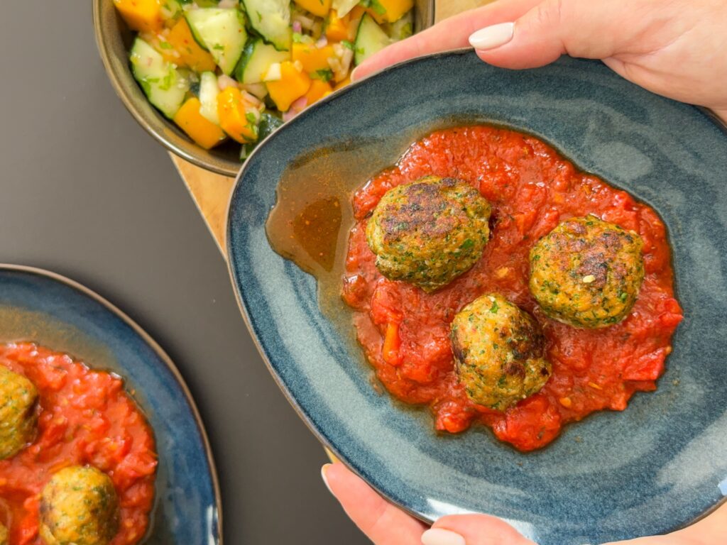 Spiced Fish Keftas with Mango Salad & Tomato Coulis