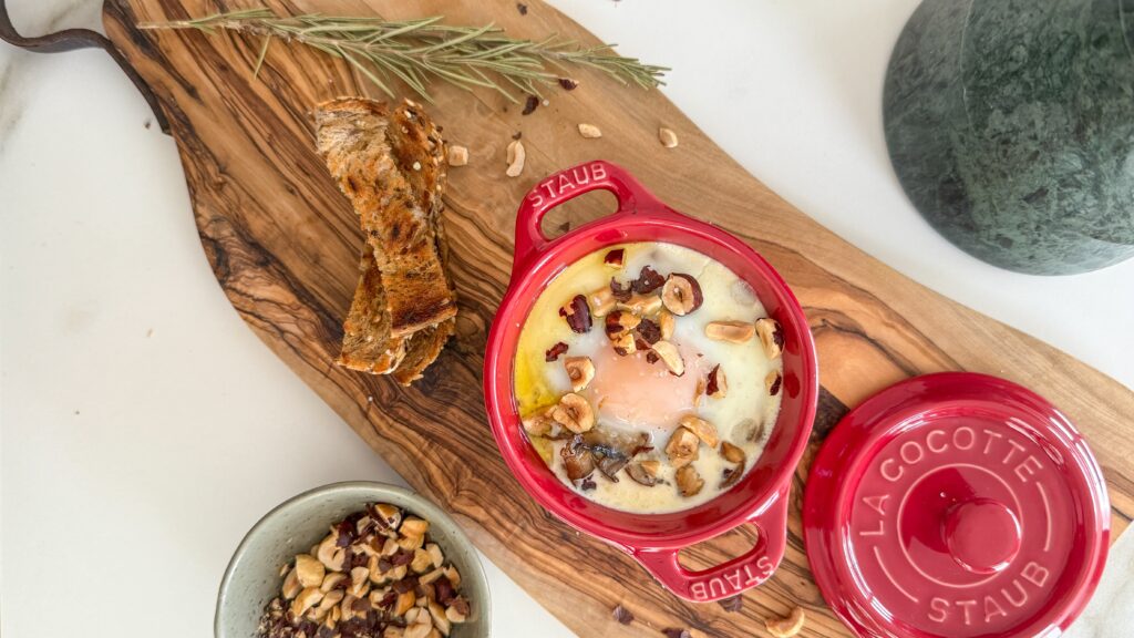 Truffled Mushroom & Hazelnut Baked Eggs (Œuf Cocotte)
